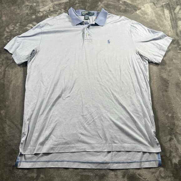 Polo Ralph Lauren Shirt Mens Large Blue‎ Striped Classic Fit Polo Rugby Preppy - Picture 1 of 8